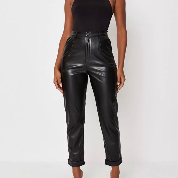 Missguided Black Faux Leather Turn Up Cigarette Pants - Picture 1 of 1